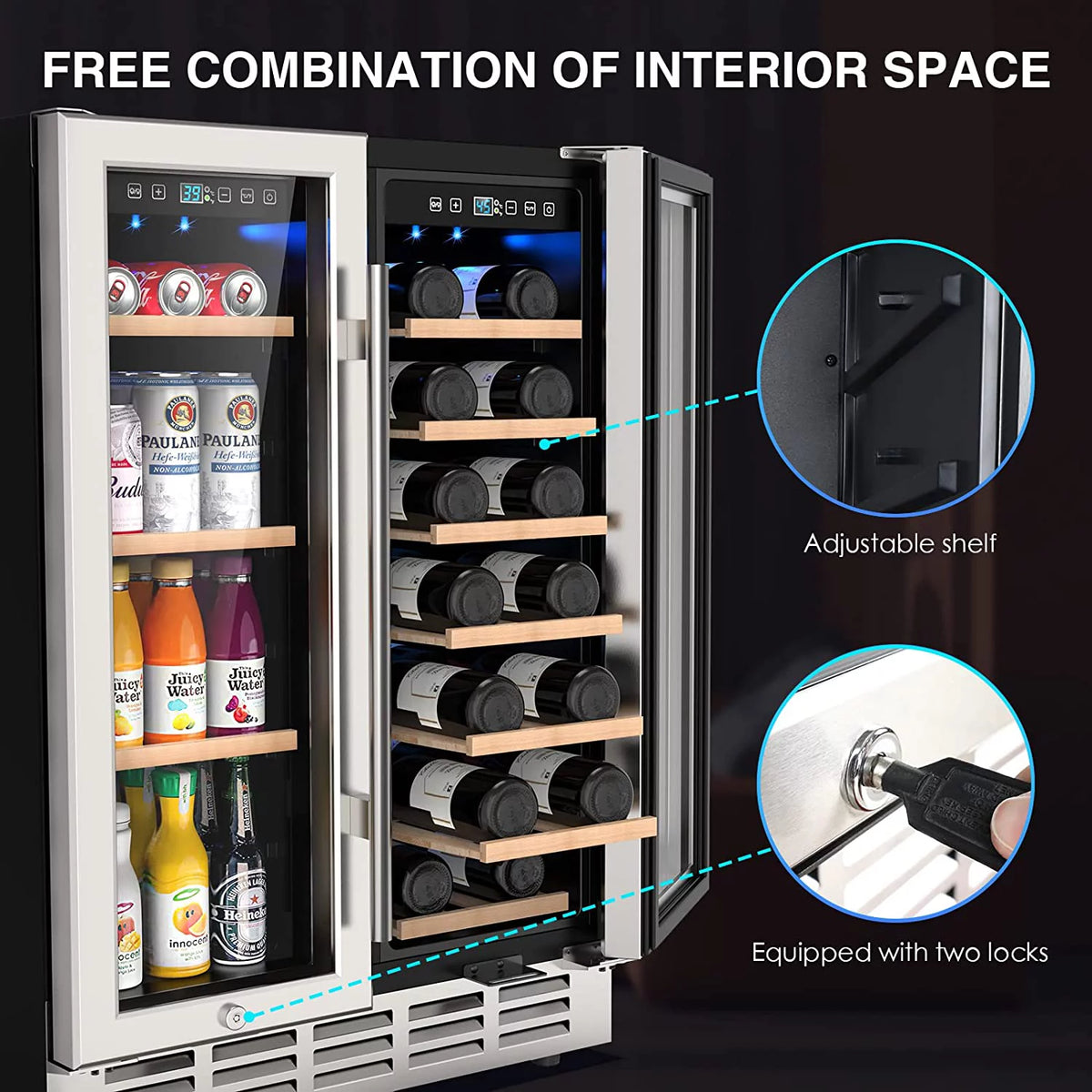 24 inch Dual Zone Wine Cooler Beverage Refrigerator J13424