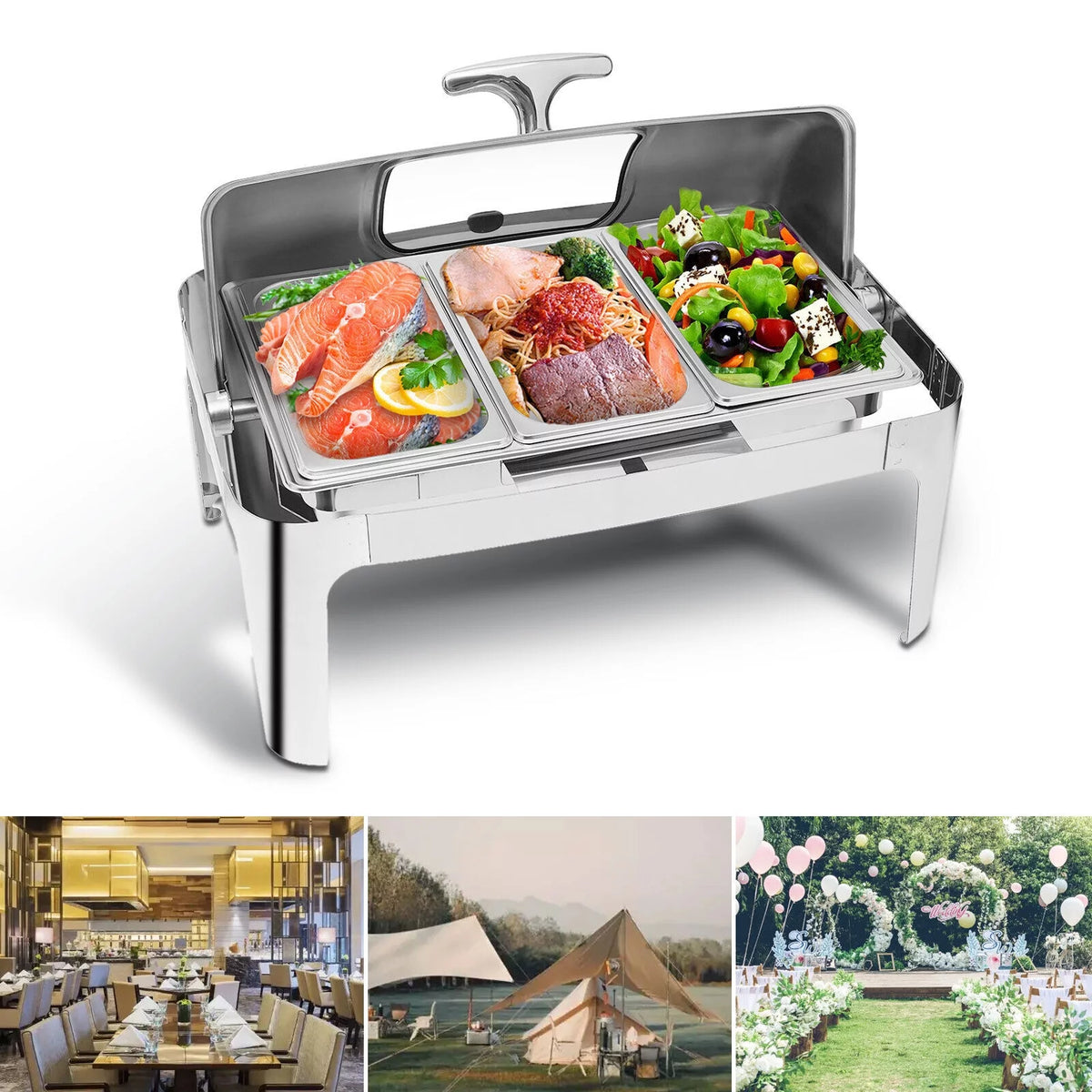 13.5L Stainless Steel Chafing Dish with 3 Pots W272