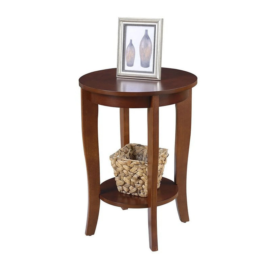 Round Wood End Table with Bottom Shelf in Mahogany H859243