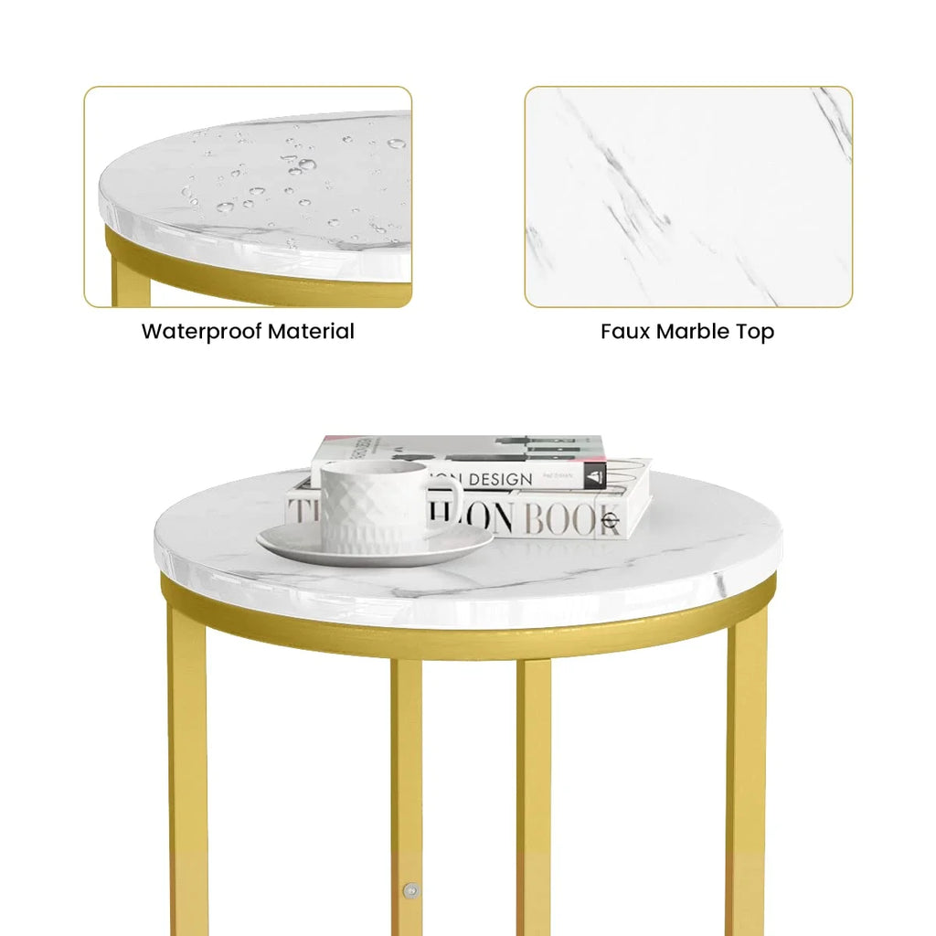 Round Faux Marble Side Table with Metal Frame N68401