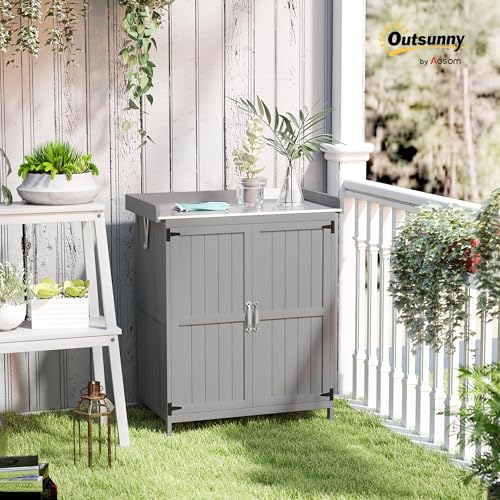 Outdoor Storage Cabinet with Metal Tabletop and Shelf K370422