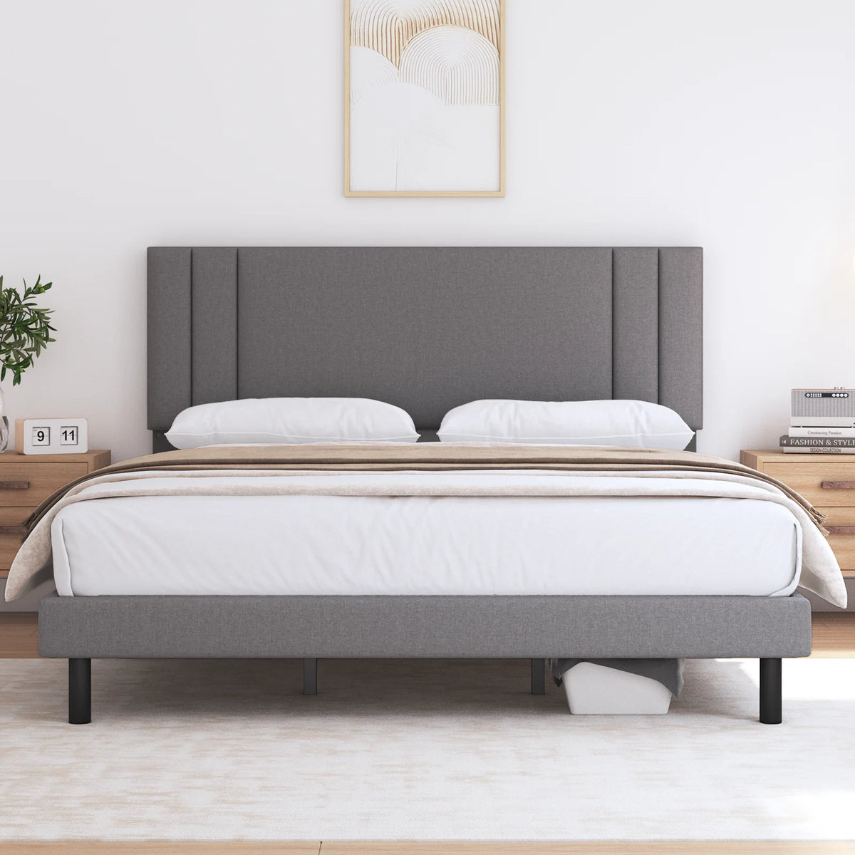 King Size Fabric Upholstered Platform Bed Frame C486
