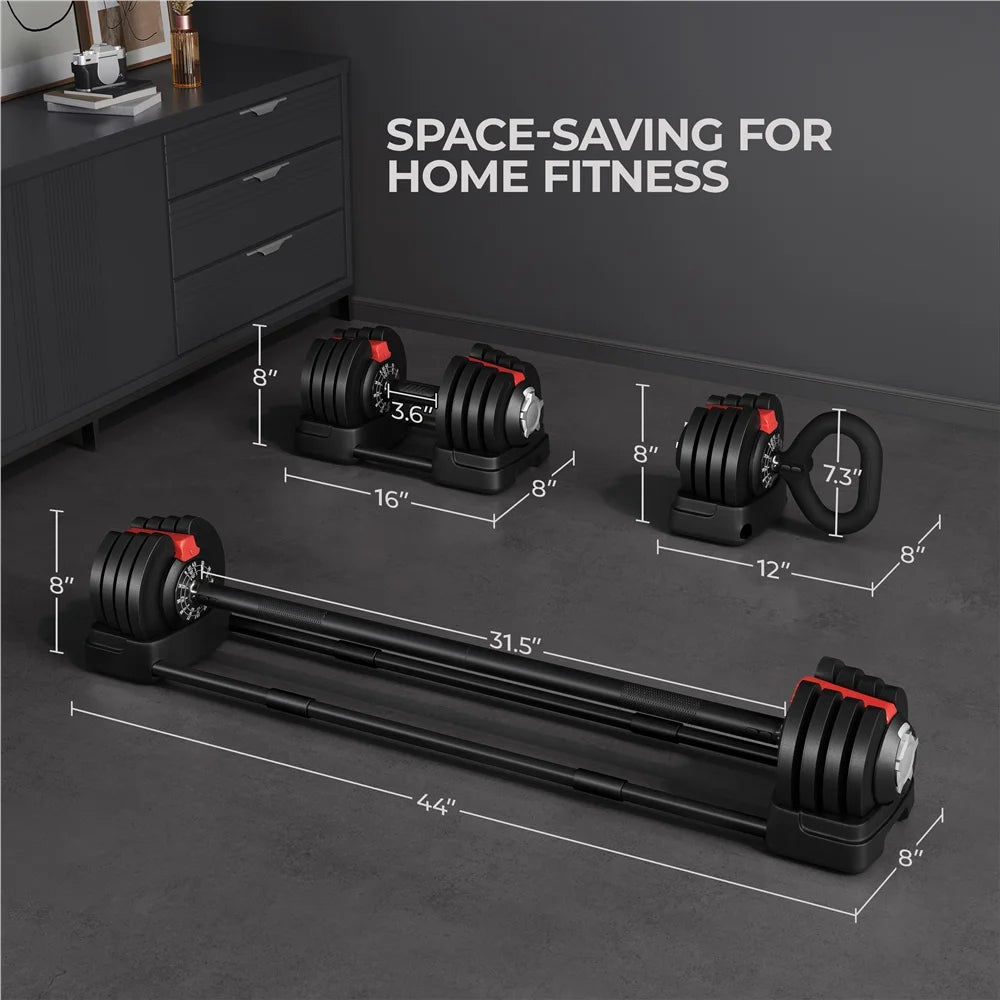 3-In-1 Quick-Adjust Dumbbell Weight Set with Anti-Slip Handle, Black P3866