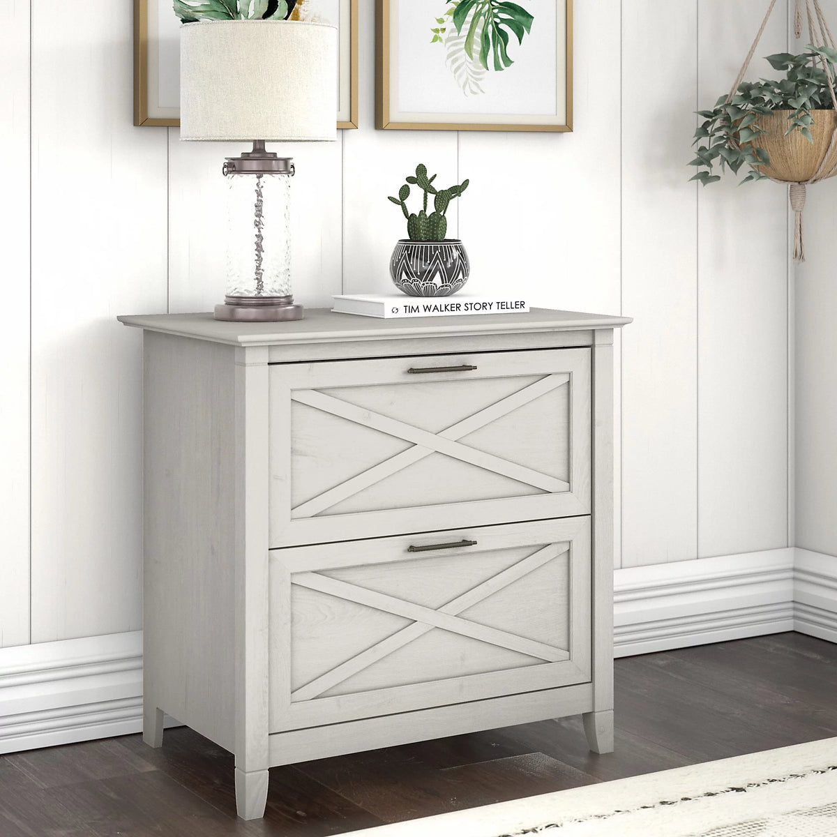 2 Drawer Linen White Oak Lateral File Cabinet B924