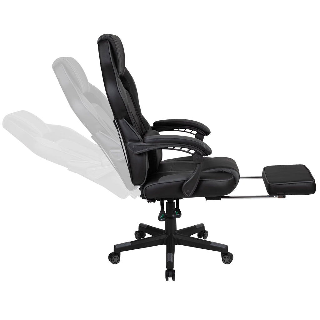 Black Gray Ergonomic Reclining Gaming Chair with Footrest L32761