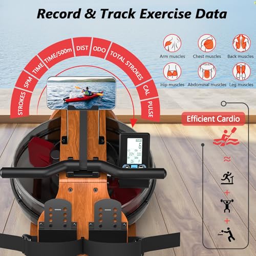 Wooden Foldable Water Rowing Machine with Monitor Q741