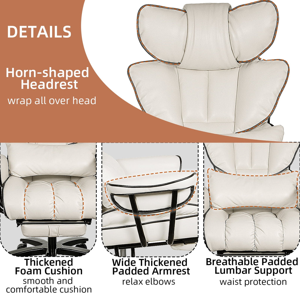 Big and Tall Ergonomic PU Leather Reclining Office Chair with Footrest W3592
