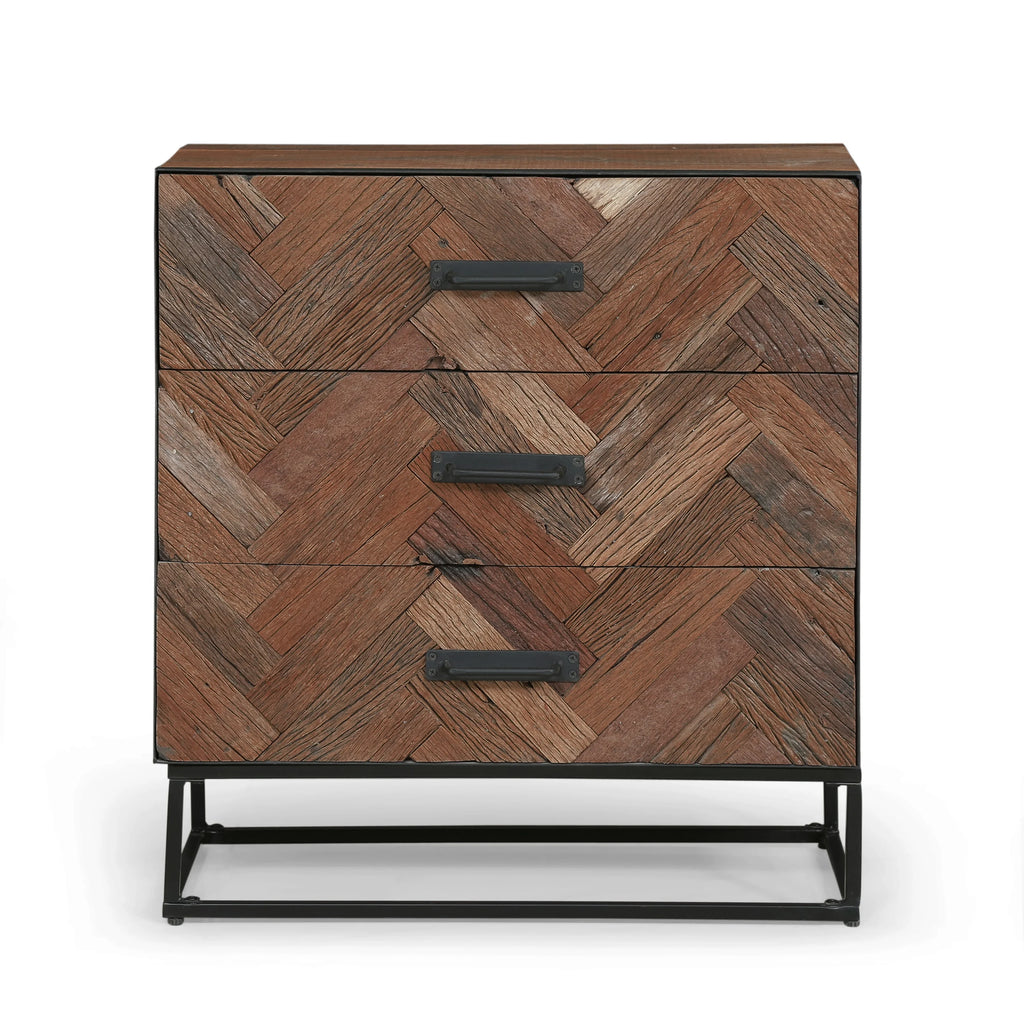 Handcrafted Boho Wood 3 Drawer Cabinet B13058