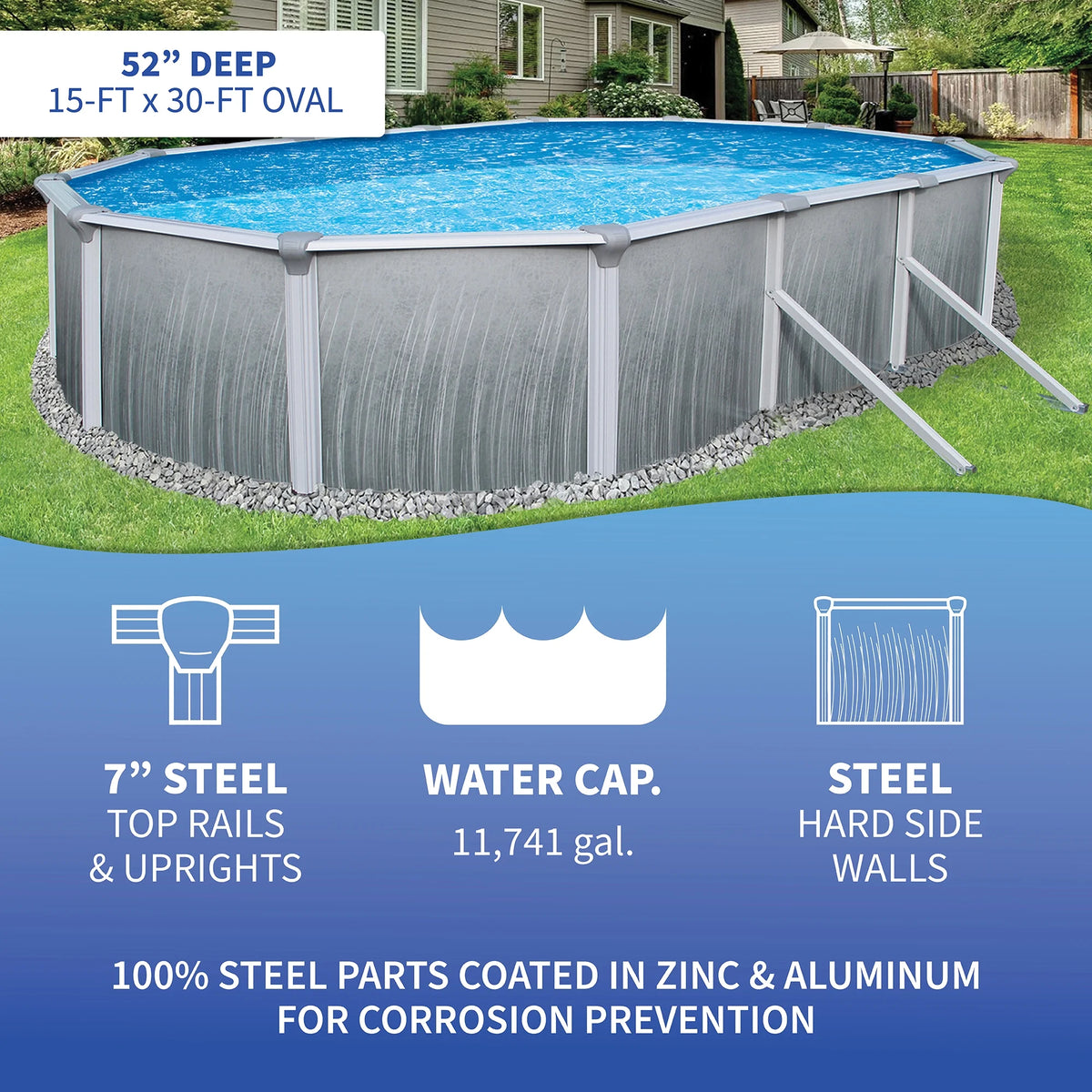 12-ft x 24-ft Oval 52-in Deep Metal Wall Swimming Pool H5740