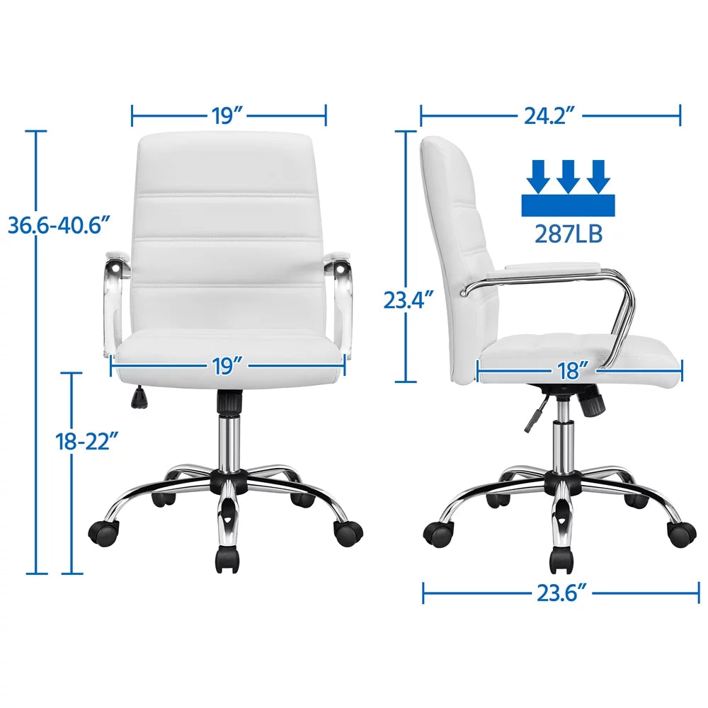 White Adjustable Swivel Faux Leather Office Chair P4386