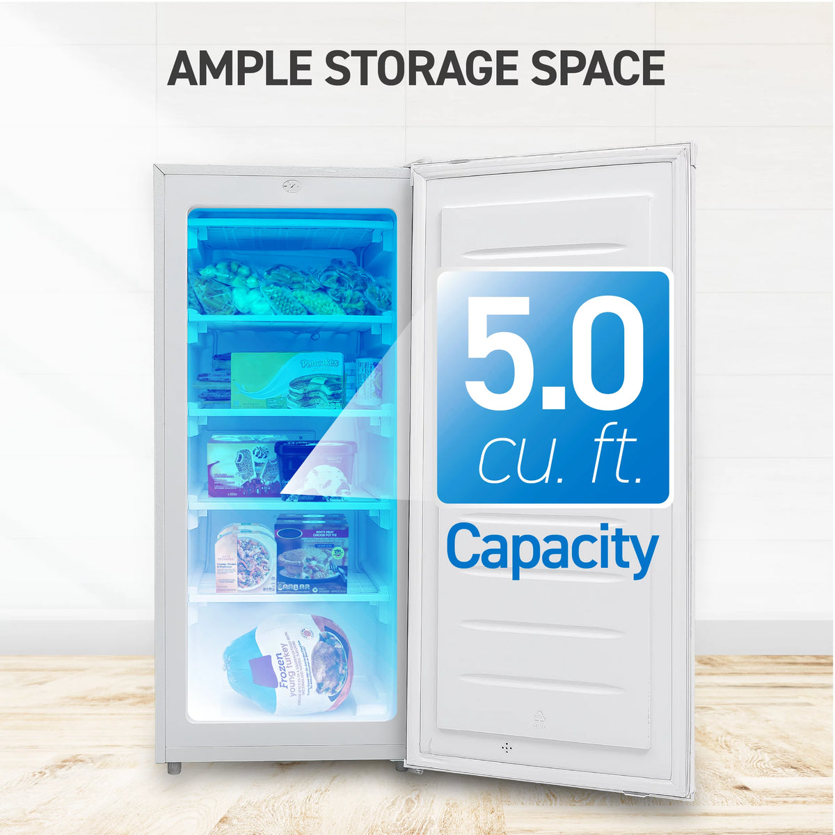 White 5 Cu Ft Upright Freezer with Reversible Door F439