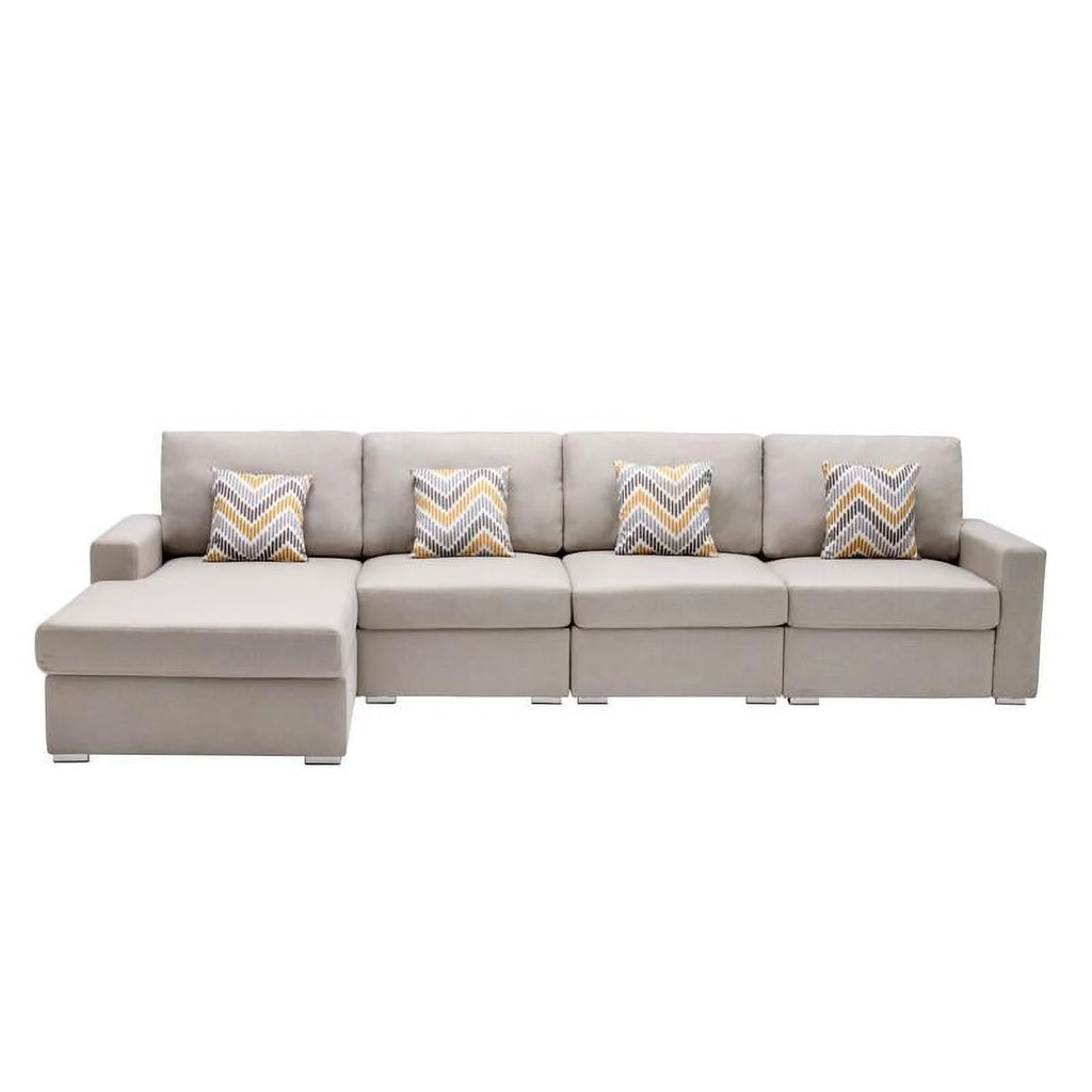 Beige Linen Reversible Sectional Sofa Chaise H96471