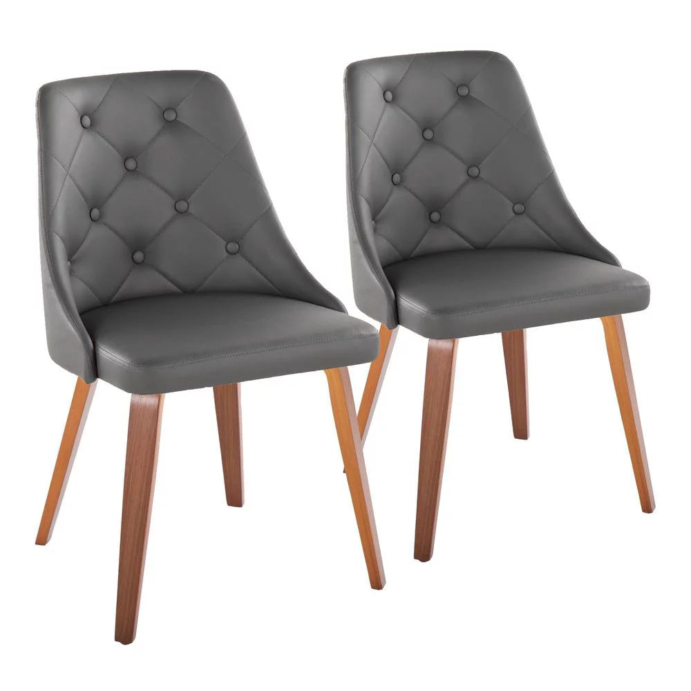 Grey Faux Leather Walnut Wood Dining Chair Set of 2 N9964
