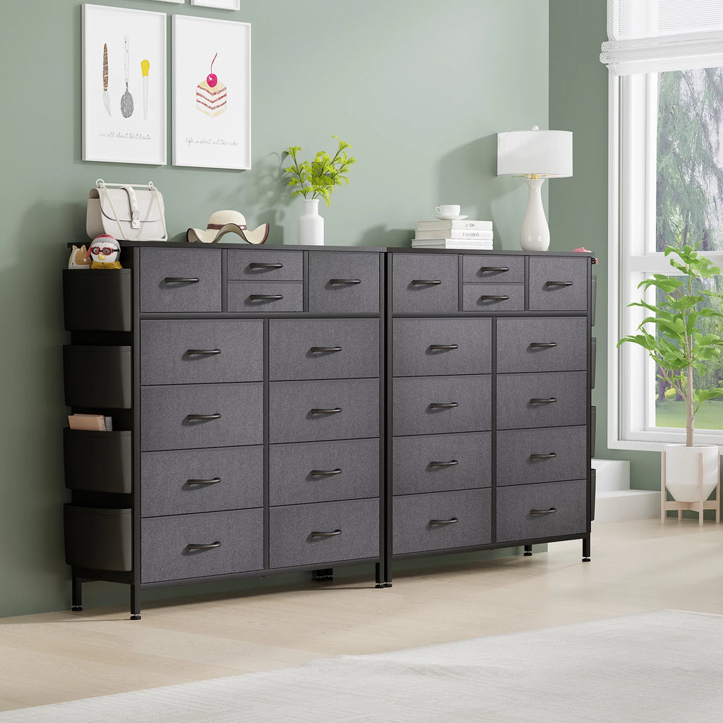 Rustic Brown 12 Drawer Fabric Dresser T17258
