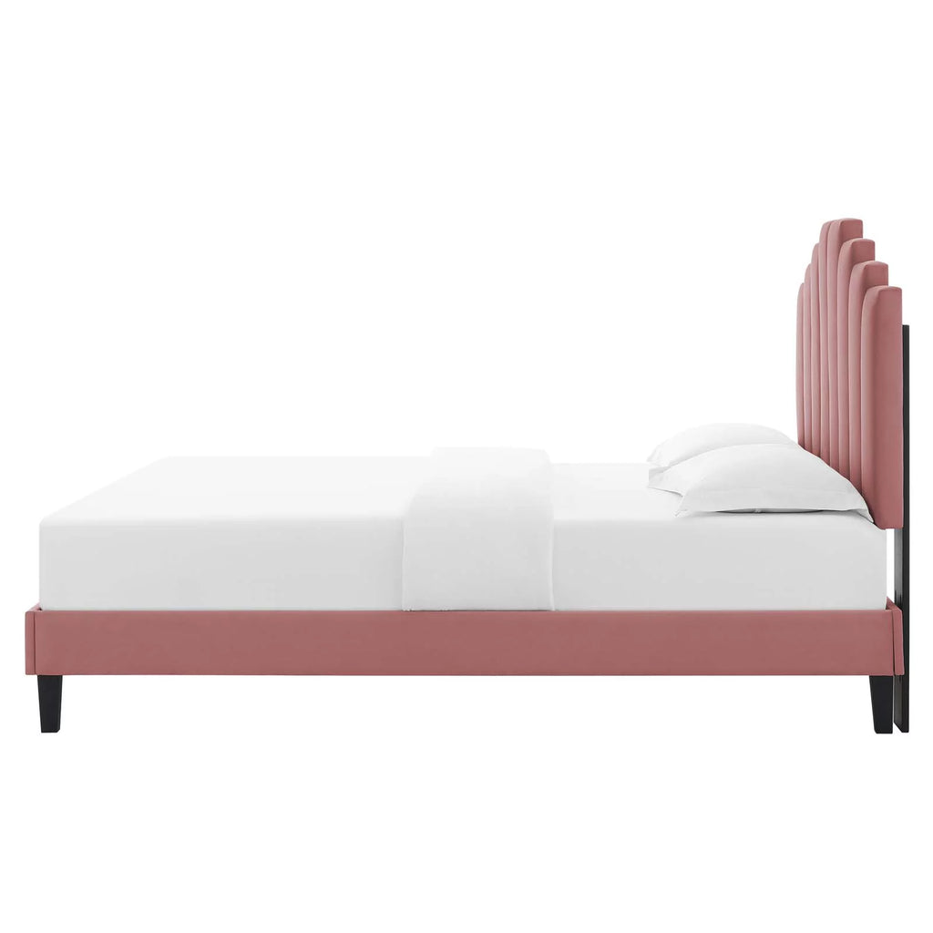 Queen Size Velvet Platform Bed Frame X719121