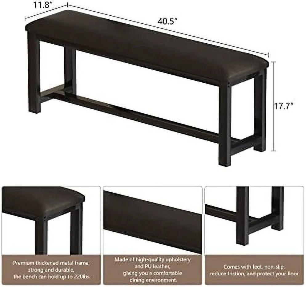 Dining Table Set for 4 with 2 PU Leather Upholstered Benches X29895