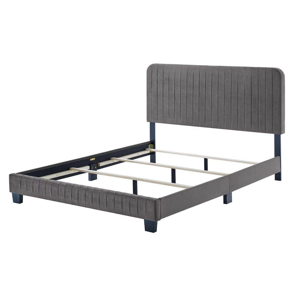 King Size Grey Velvet Tufted Platform Bed Frame Z431