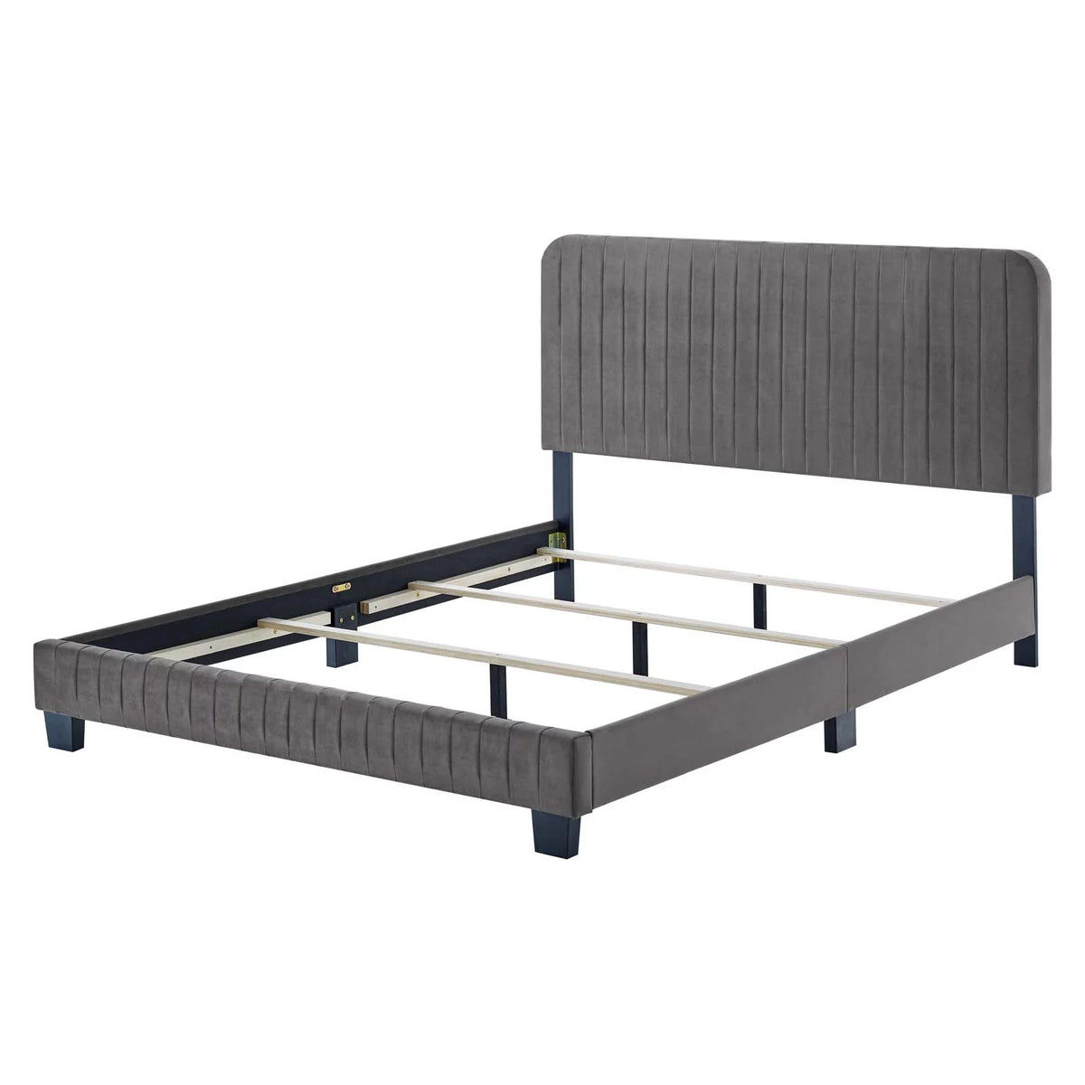 King Size Grey Velvet Tufted Platform Bed Frame Z431