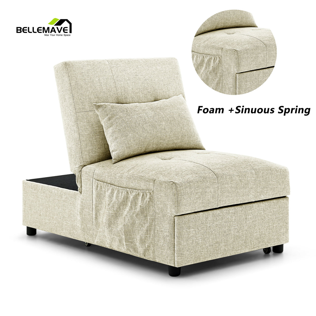 4 in 1 Folding Sofa Bed with 1 Pillow and Side Pocket W985
