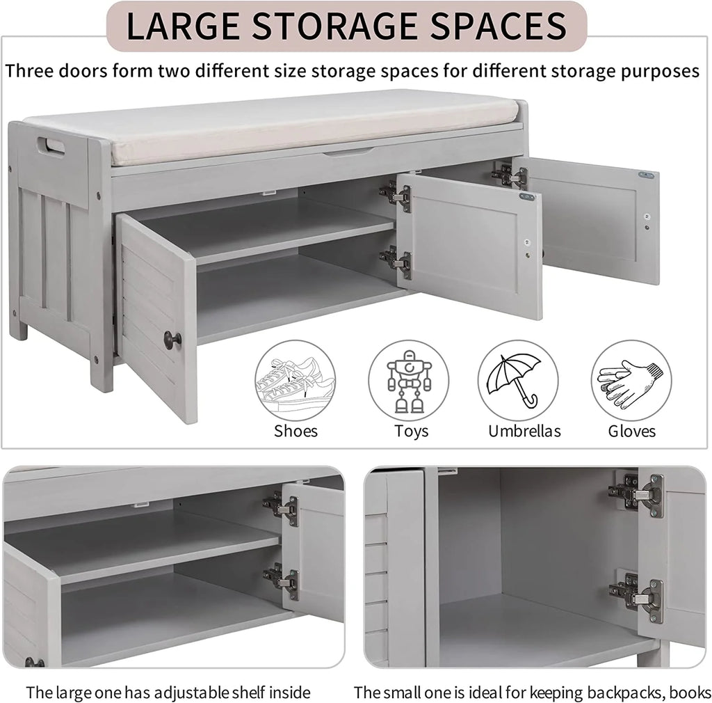 Wooden Bench with Removable Cushion and Hidden Storage M30792