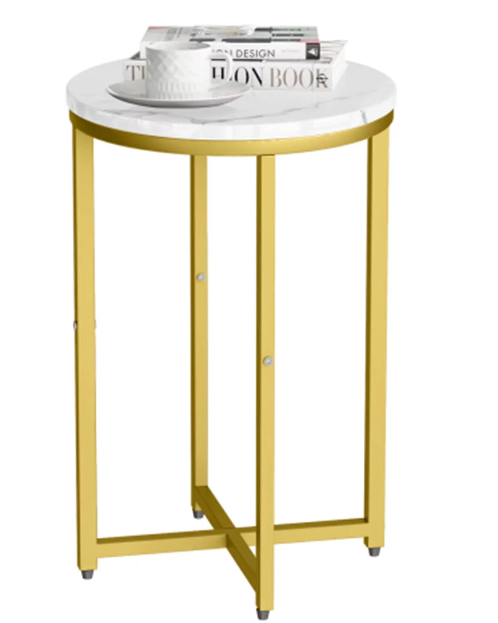 Round Faux Marble Side Table with Metal Frame N68401