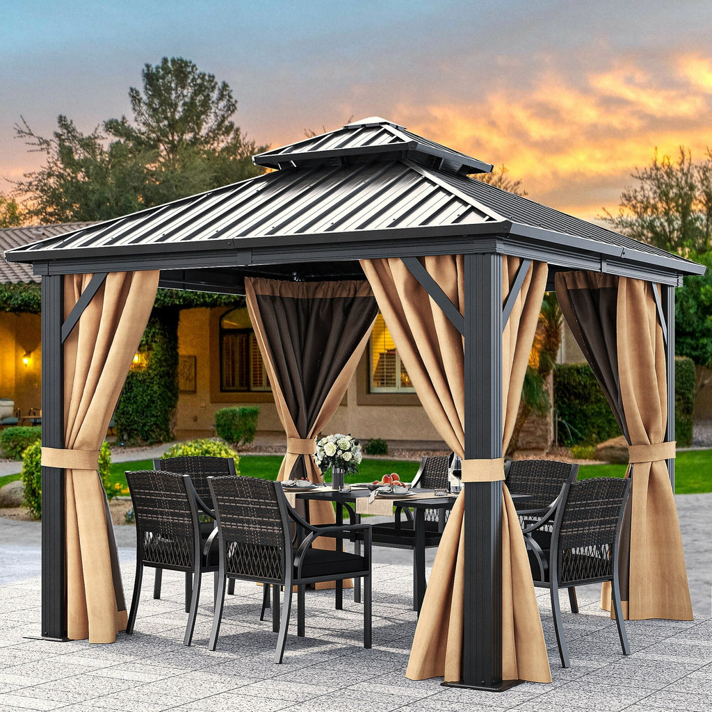 Aluminum Hardtop Gazebo 9.8*9.8 FT Black C162437