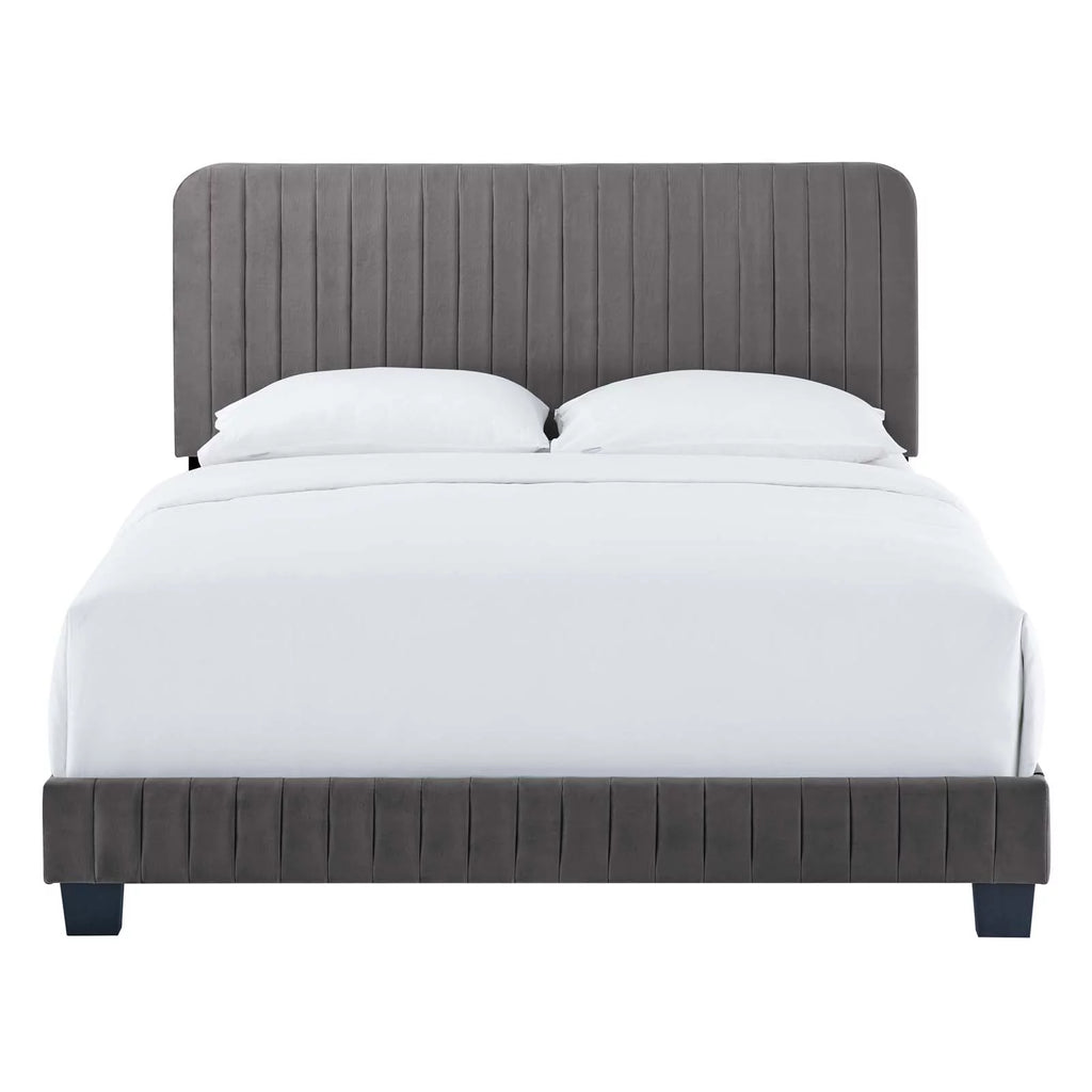 King Size Grey Velvet Tufted Platform Bed Frame Z431