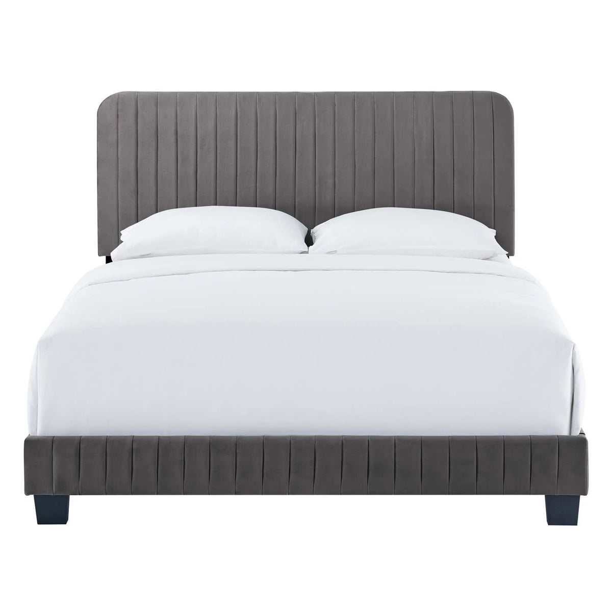 King Size Grey Velvet Tufted Platform Bed Frame Z431
