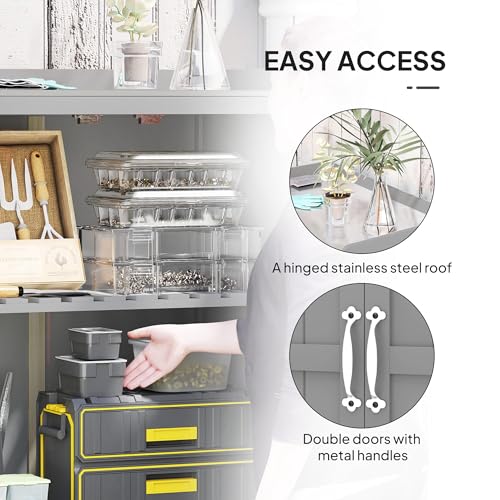 Outdoor Storage Cabinet with Metal Tabletop and Shelf K370422