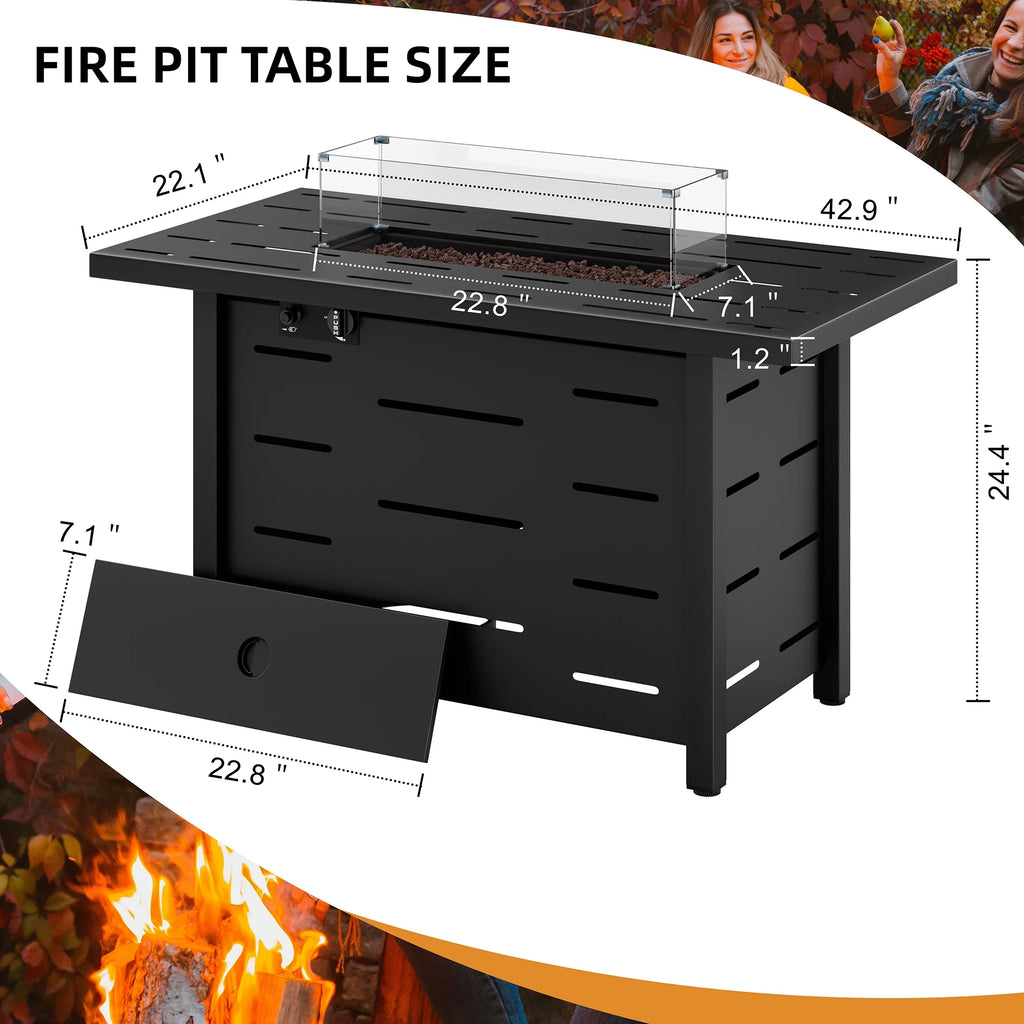 43 Inch Propane Gas Fire Pit Table with Lid and Lava Rock C166