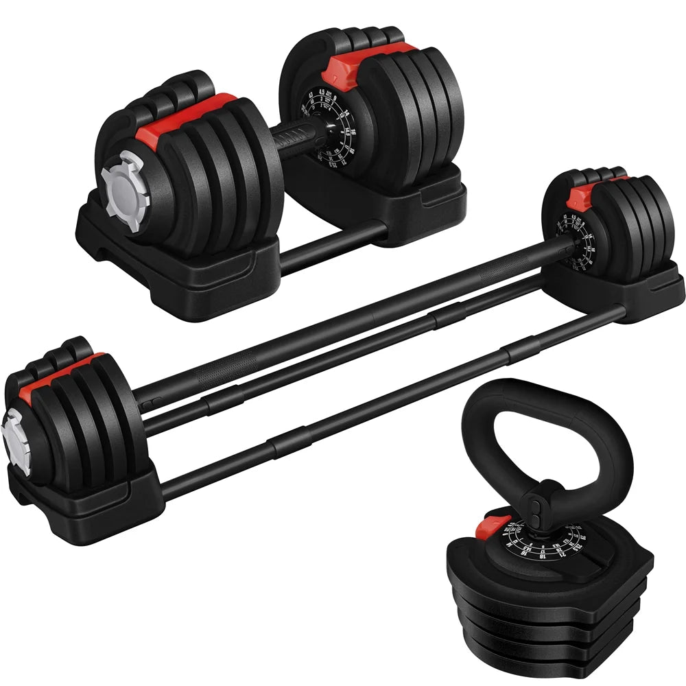 3-In-1 Quick-Adjust Dumbbell Weight Set with Anti-Slip Handle, Black P3866