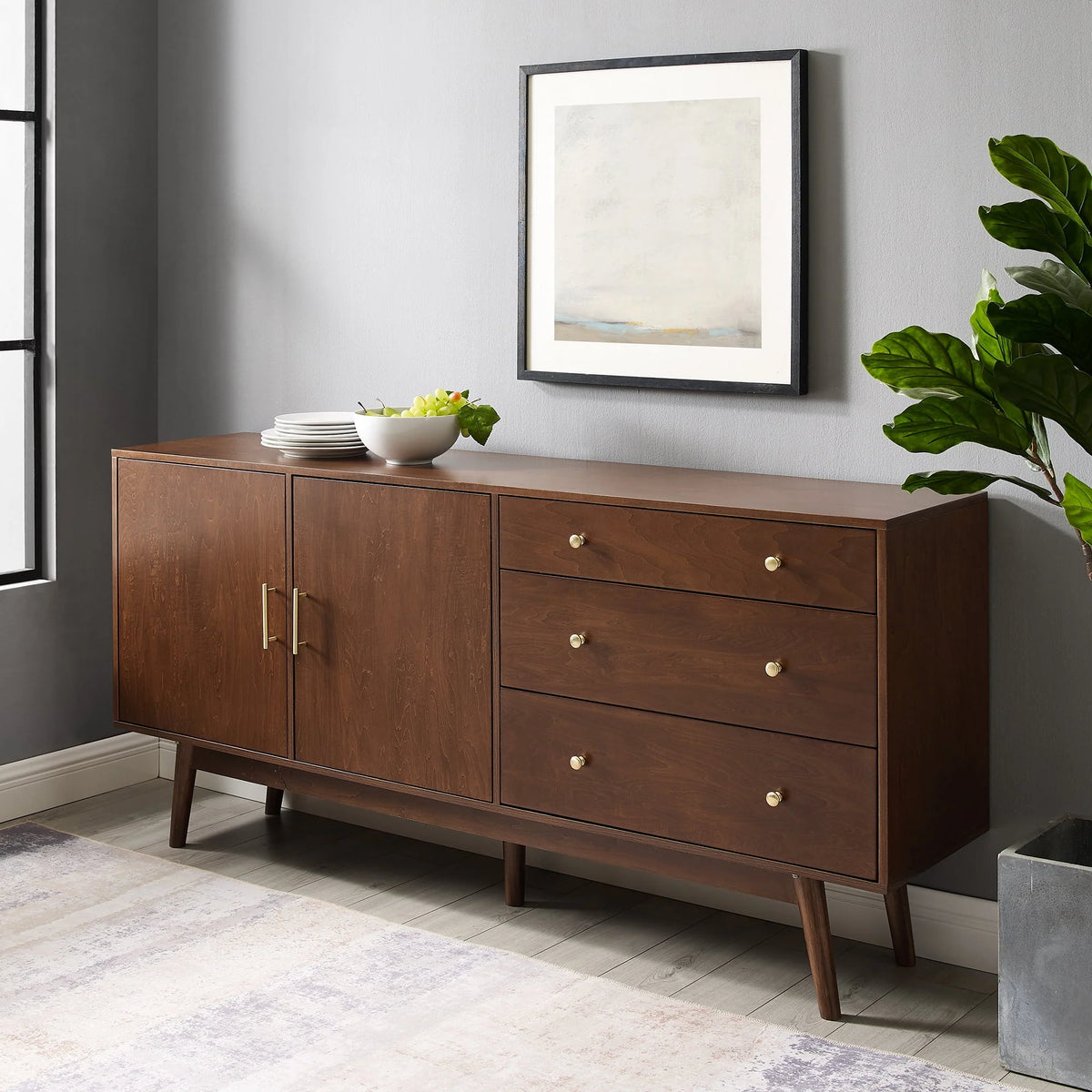 Mid Century 3-Drawer and 2-Door Sideboard C4830