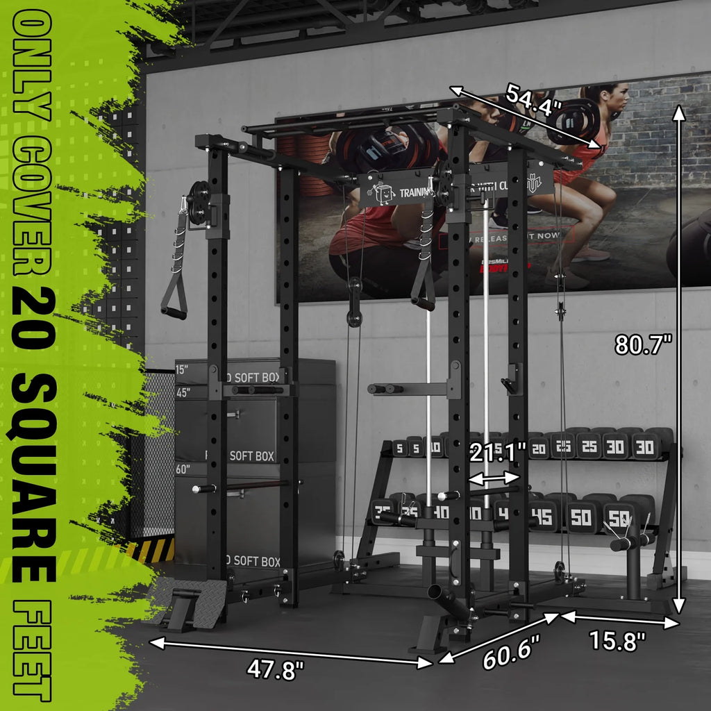 1500 lbs Power Rack Cage with Cable Crossover Machine Q90988