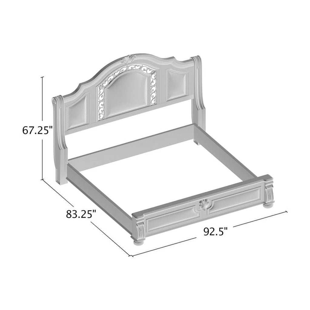 Solid Wood Panel King Bed with Faux Leather Q68455
