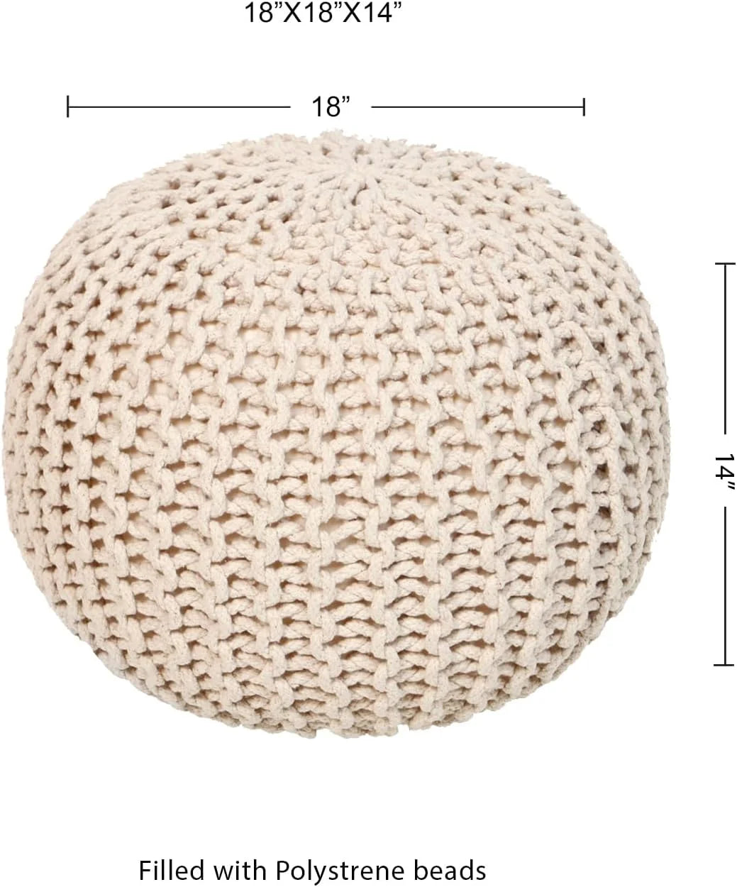 Cable Knitted 100% Cotton Round Pouf Ottoman S660