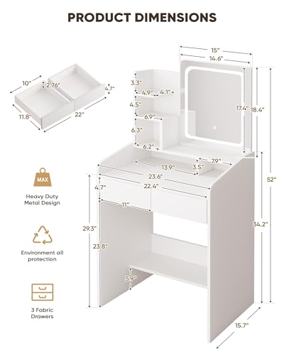 White Vanity Desk Set with Mirror and Drawer Q585437