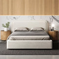 Queen Upholstered Platform Bed in White Boucle Fabric Q572