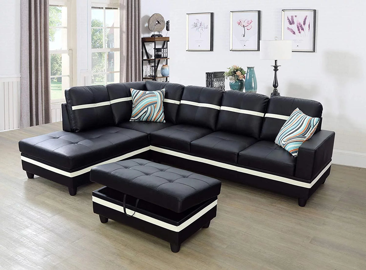 Leather Sleeper Sectional with Storage Ottoman L35747