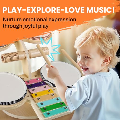 Wooden 8 in 1 Percussion Drum Kit with Xylophone Cymbal C159