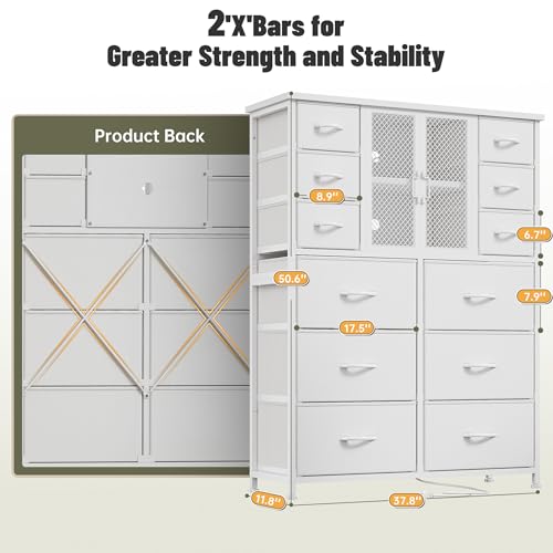 Black 12 Fabric Drawer Tall Dresser with Charging Station W28136