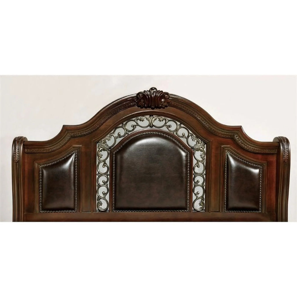 Solid Wood Panel King Bed with Faux Leather Q68455