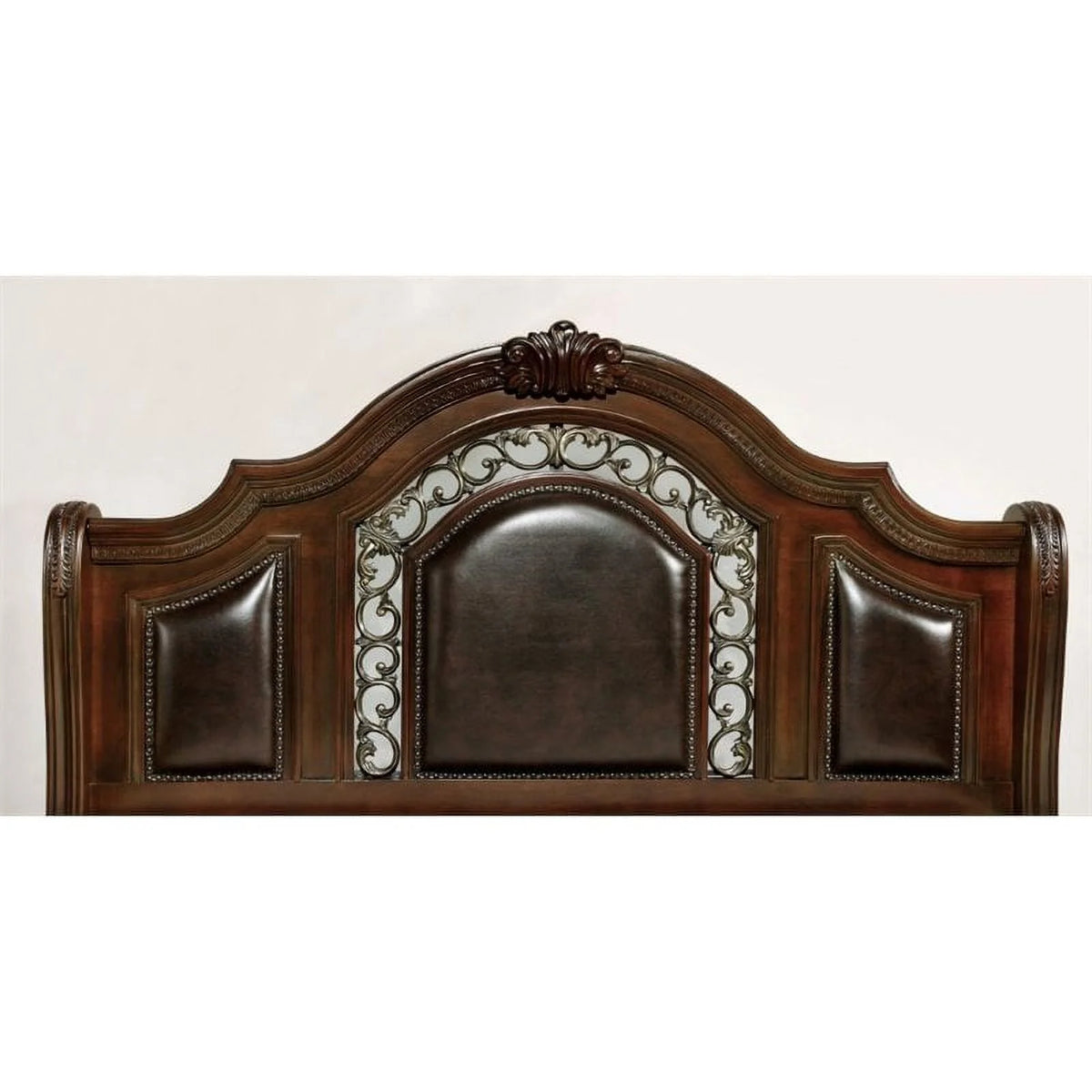 Solid Wood Panel King Bed with Faux Leather Q68455