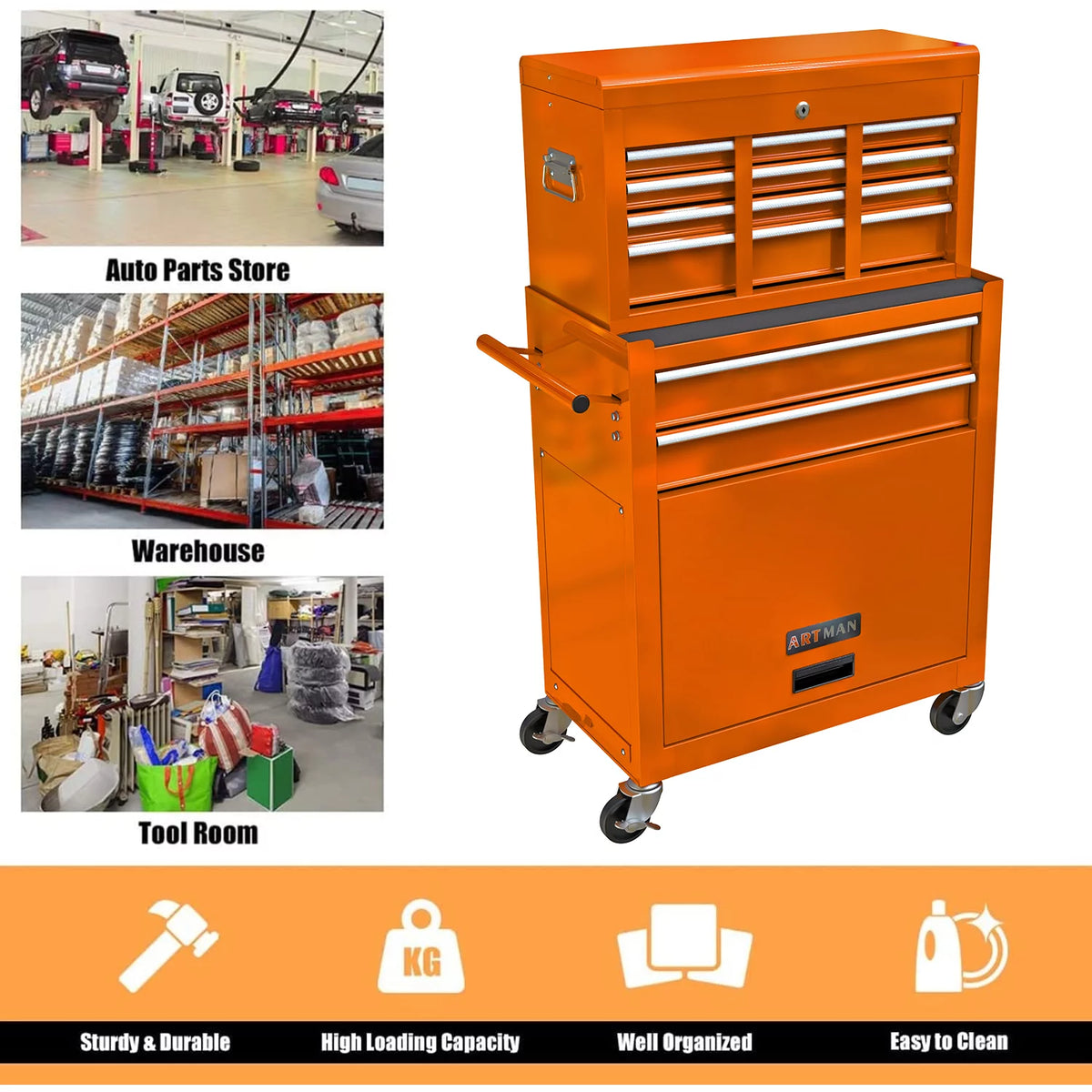 Blue 8 Drawer Rolling Tool Chest with Lock A585048