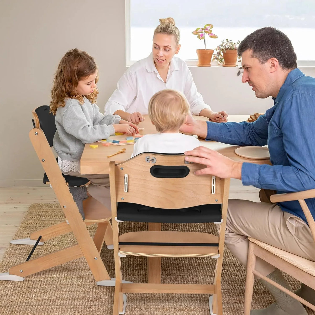 Wooden High Chair with Plastic Tray, 8 Height Adjustments D8498