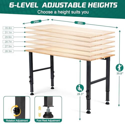 Adjustable Heavy Duty 2000 LBS Load Capacity Hardwood Workbench B64817