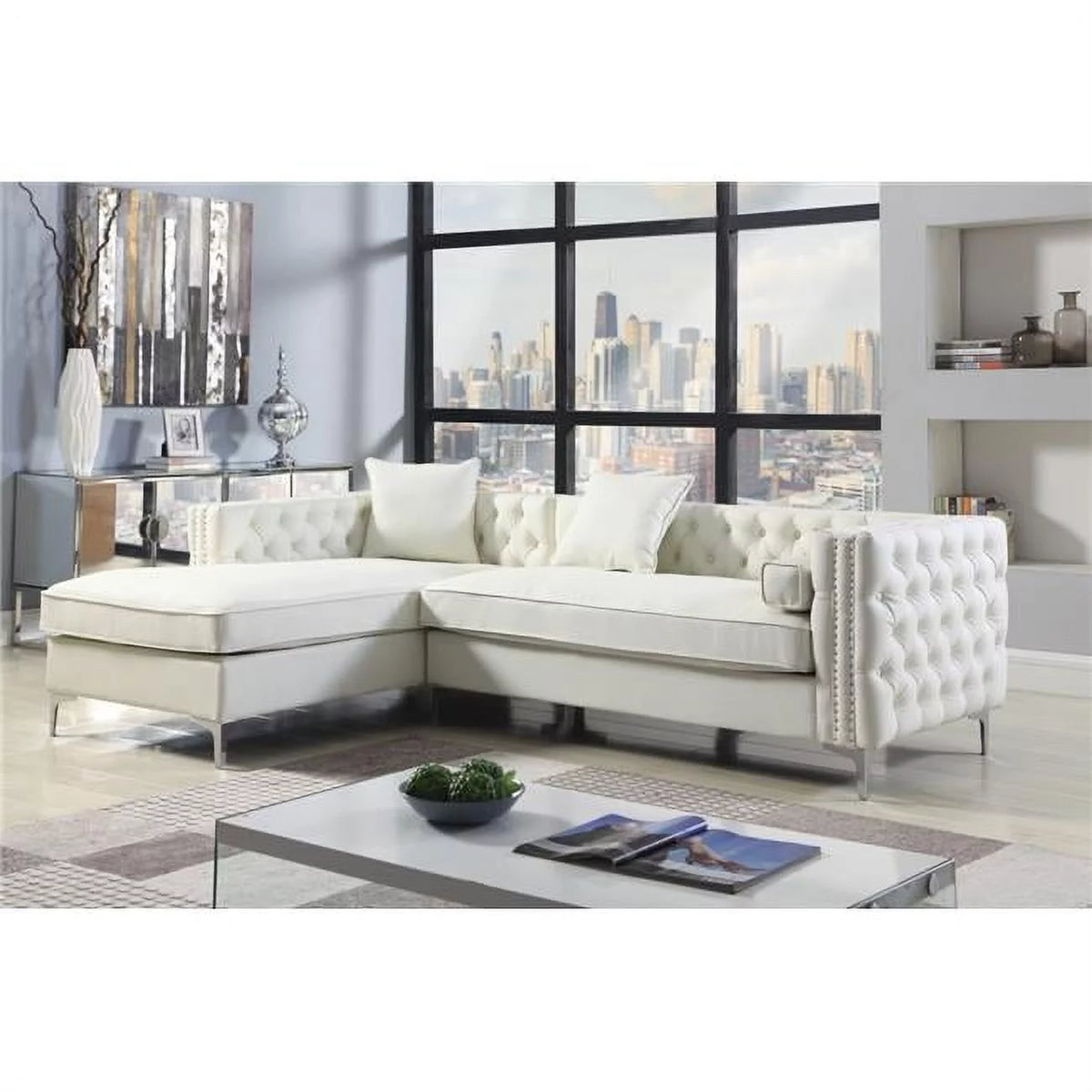 Left Hand Facing L Shape Sectional Sofa Cream D575936