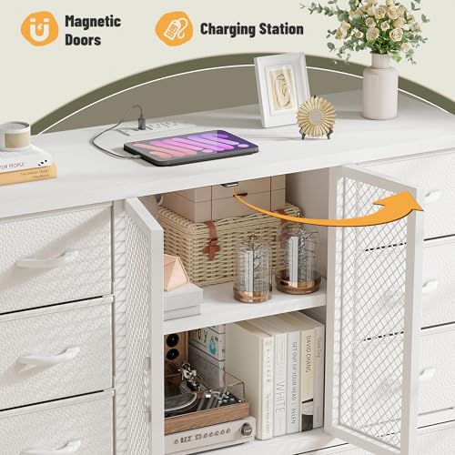 Black 12 Fabric Drawer Tall Dresser with Charging Station W28136