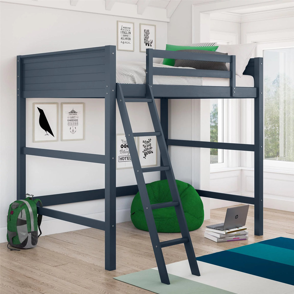Full Size Loft Bed with Ladder, Black B80518