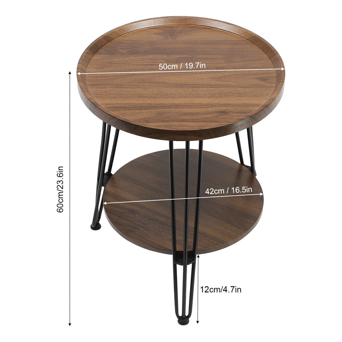 2-Tier Round Sofa End Side Table Nightstand Brown N4327
