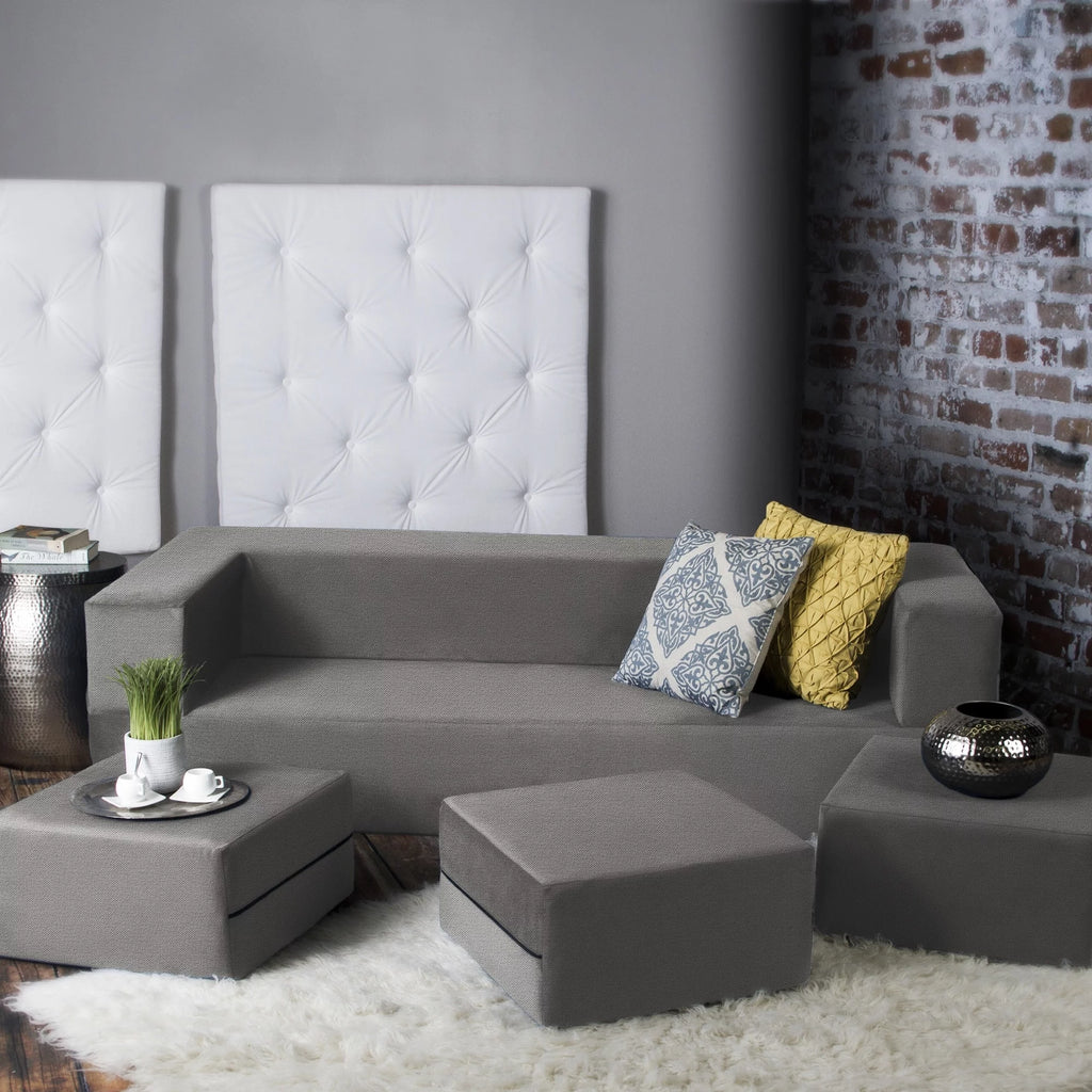 California King Convertible Sleeper Sofa and Ottomans Dove Grey Foam Polyester F632481